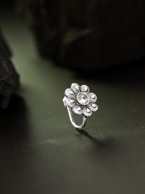 

aadita Silver-Plated & White AD-Studded Enamelled Stud Nose Pin