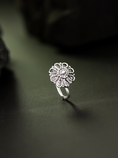 

aadita Women Silver-Toned and Silver Plated Oxidized Nose Pin