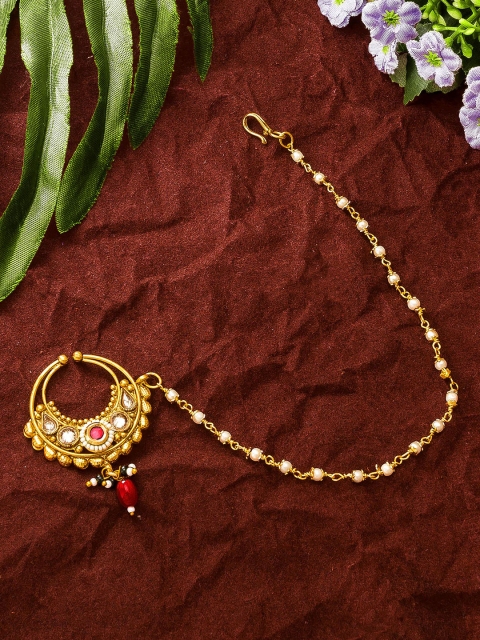 

aadita Women Gold-Plated American Diamond Nosepin With Chain