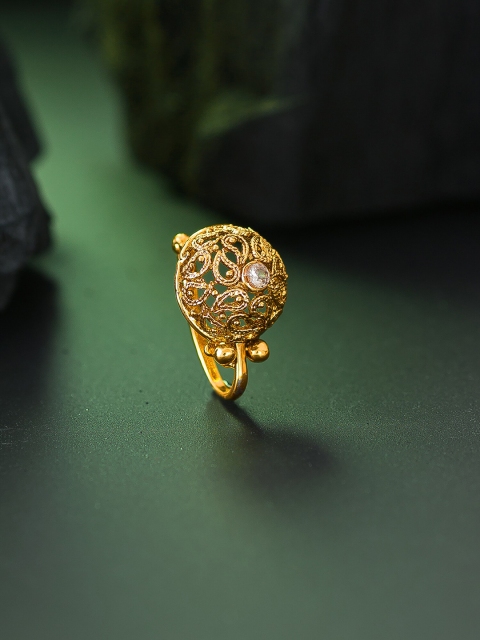 

aadita Gold-Plated White AD & Ruby-Studded & Enamelled Stud Nosepin