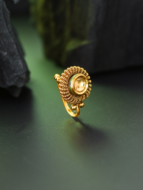 

aadita Gold-Plated & Beige AD-Studded Ruby Enamelled Stud Nose Pin