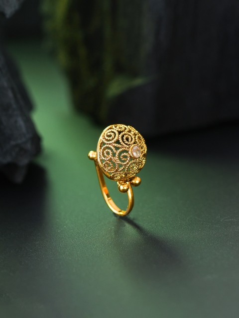 

aadita Gold-Plated & White American Diamond Studded Ruby Enamelled Stud Nosepin