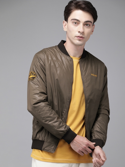 

French Connection Men Olive Green Camouflage Printed Bomber Jacket