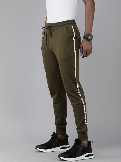 

French Connection Men Olive & White Printed Joggers
