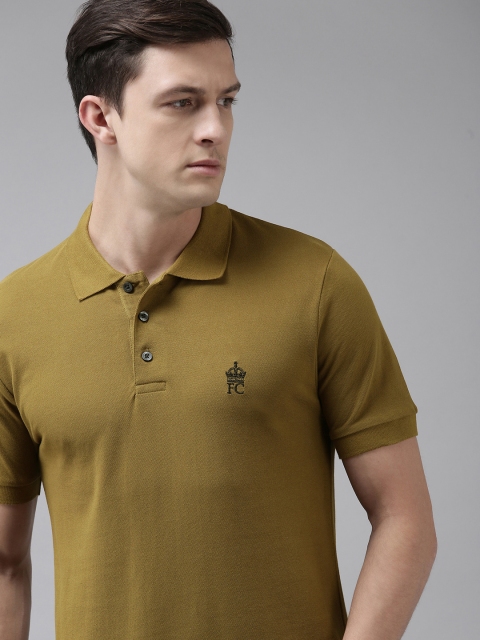 

French Connection Men Olive Green & Brown Polo Collar Slim Fit T-shirt