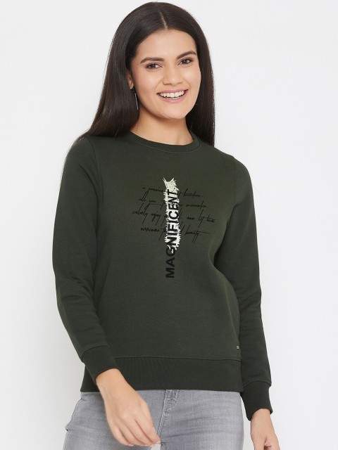 

Crimsoune Club Women Olive Green Printed Sweatshirt