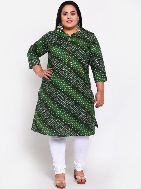 

plusS Women Green Geometric Printed A-Line Kurta