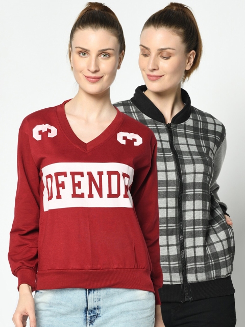 

VIMAL JONNEY Pack of 2 Women Maroon Printed Sweatshirt