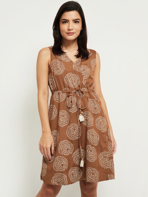 

max Brown Ethnic Motifs A-Line Dress