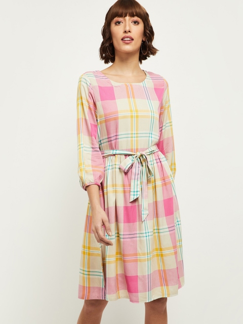 

max Pink & mauve chalk Checked Dress