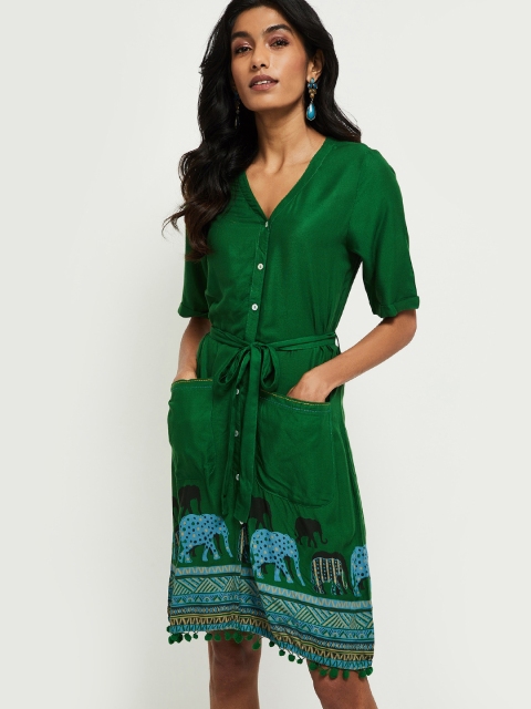 

max Green Ethnic Motifs Shirt Dress