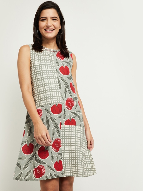 

max Grey & ash gray Floral A-Line Dress