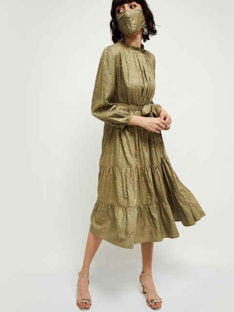 

max Green & olive branch A-Line Midi Dress