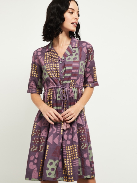 

max Purple & flint Ethnic Motifs Shirt Dress