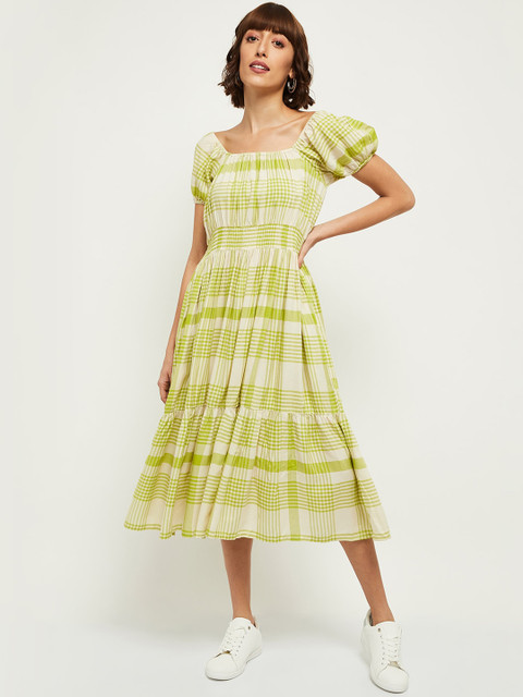 

max Lime Green & frozen dew Checked Midi Dress