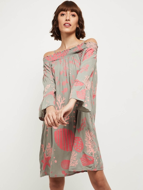 

max Grey Floral A-Line Dress