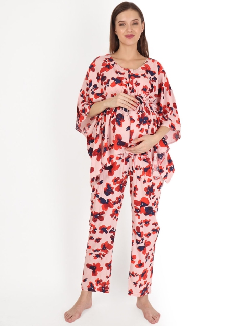 

Momsoon Maternity Women Peach-Coloured & Red Printed Night suit