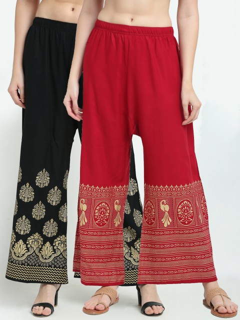 

TAG 7 Women Pack Of 2 Flared Ethnic Palazzos, Maroon