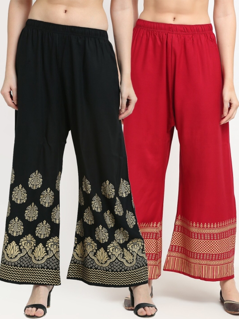 

TAG 7 Women Maroon Pack of 2 Ethnic Motifs Printed Palazzos