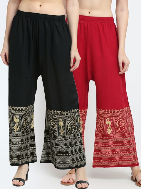 

TAG 7 Women Set of 2 Black & Maroon Printed Palazzo