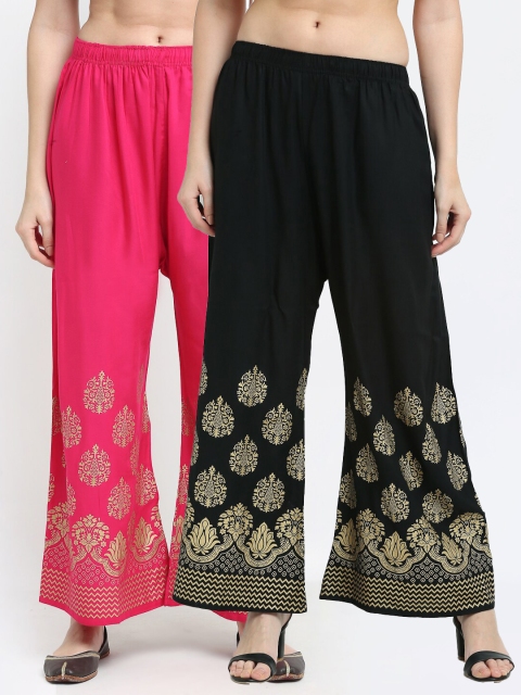 

TAG 7 Women Pack Of 2 Ethnic Motifs Printed Ethnic Palazzos, Pink