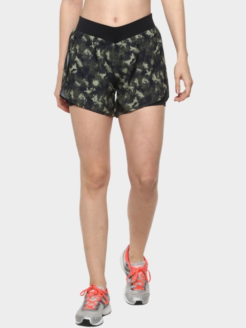 

Silvertraq Women Black & Green Camouflage Printed Rapid Dry Sports Shorts