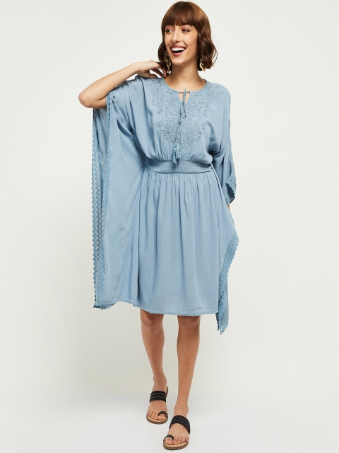

max Blue Tie-Up Neck Dress
