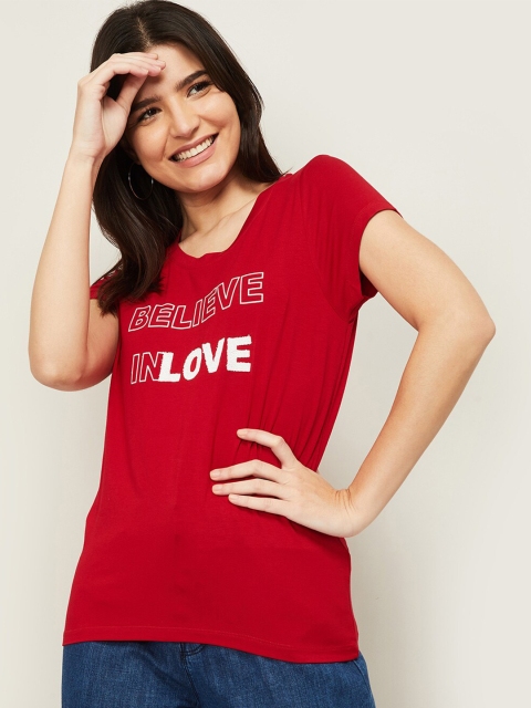 

Fame Forever by Lifestyle Women Red Typography Printed T-shirt