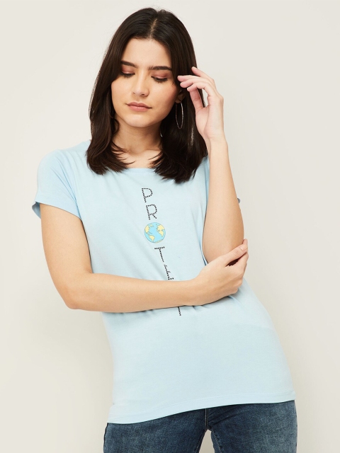 

Fame Forever by Lifestyle Women Blue Typography Printed T-shirt