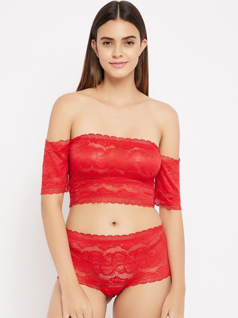 

SECRETS BY ZEROKAATA Women Red Lace Lingerie Set SZREDLS06011