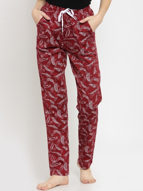 

Boston Club Women Maroon and White Printed Pure Poplin Cotton Lounge Pants