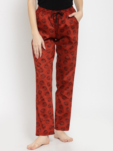 

Boston Club Women Maroon & Black Printed Pure Poplin Cotton Lounge Pants