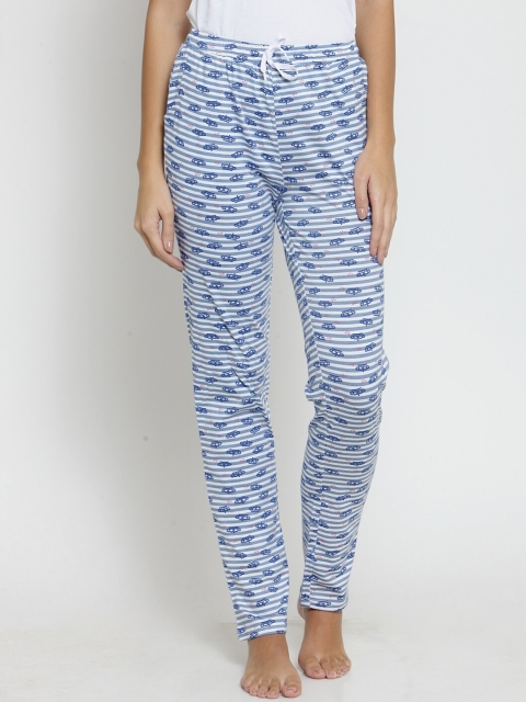 

Boston Club Women Blue & White Printed Lounge Pants
