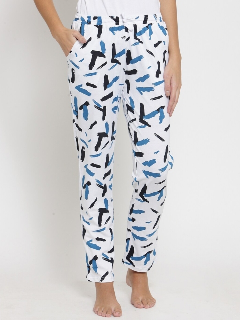 

Boston Club Women White & Blue Printed Pure Cotton Lounge Pants