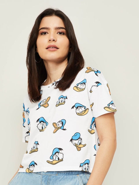 

Ginger by Lifestyle Women Off White Printed V-Neck Drop-Shoulder Sleeves T-shirt