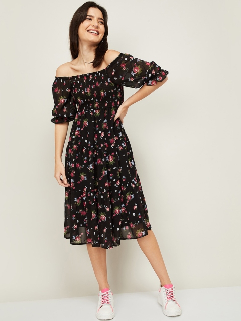 

Ginger by Lifestyle Black Floral Off-Shoulder Midi Dress