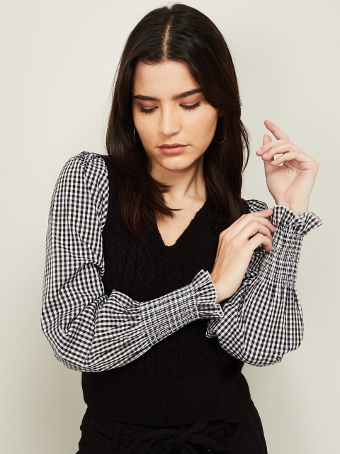 

Ginger by Lifestyle Black Checked Regular Top