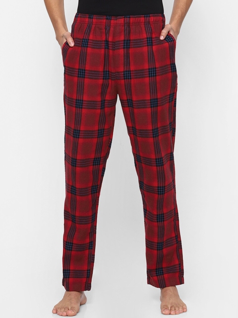 

Ajile by Pantaloons Men Red & Black Checked Pure Cotton Lounge Pants