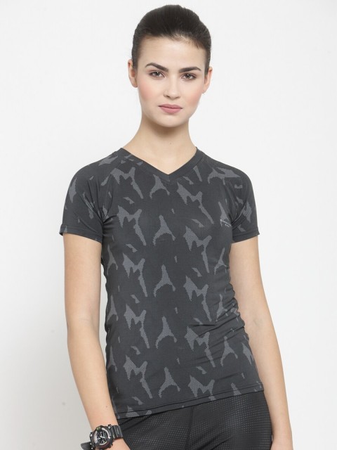

Boston Club Women Black Printed V-Neck Raw Edge T-shirt