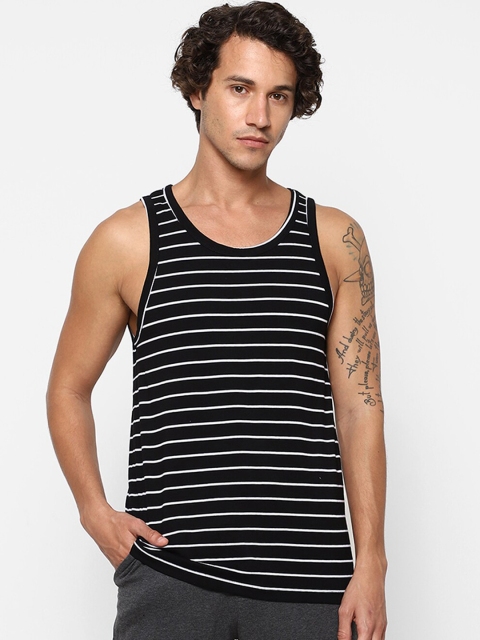 

Ajile by Pantaloons Men Black & White Striped Pure Cotton Innerwear Vests