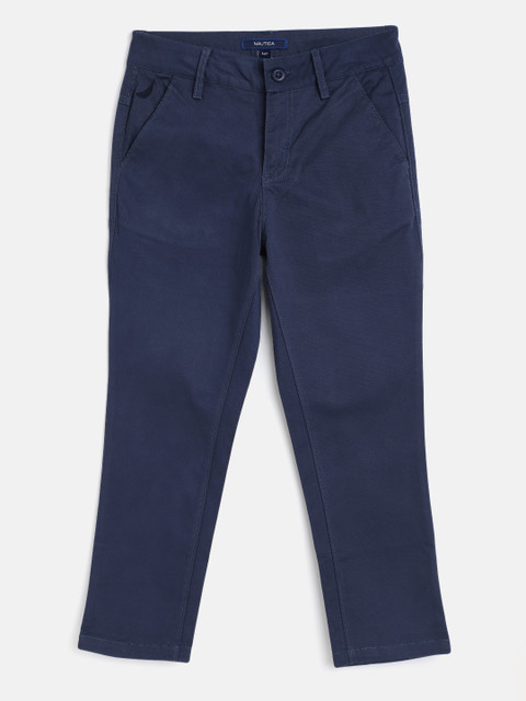

Nautica Boys Navy Blue Solid Mid-Rise Plain Flat Front Regular Trousers