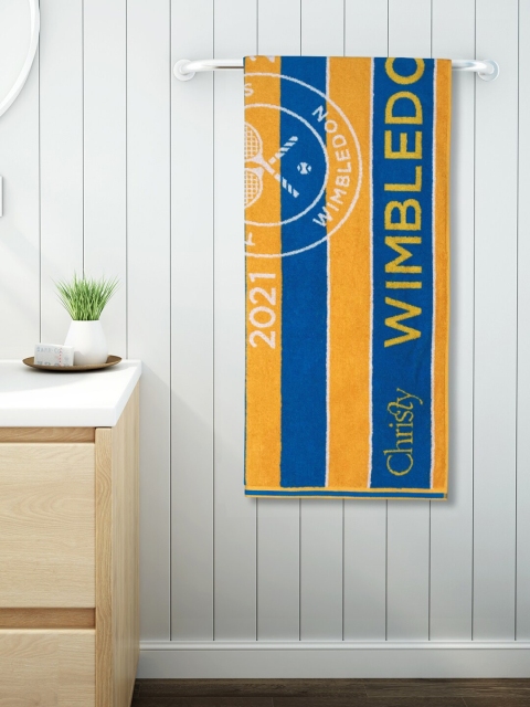 

SPACES Yellow & Blue Striped 500 GSM Pure Cotton Bath Towel