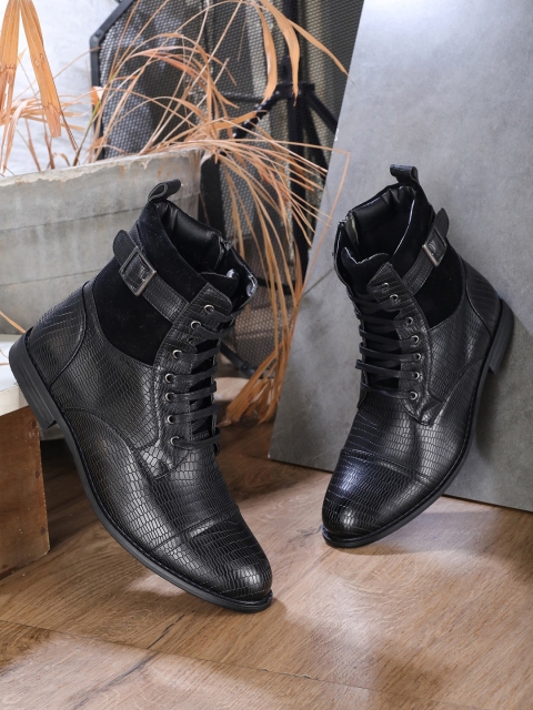 

LONDON STEPS Men Black Textured High-Top Flat Boots