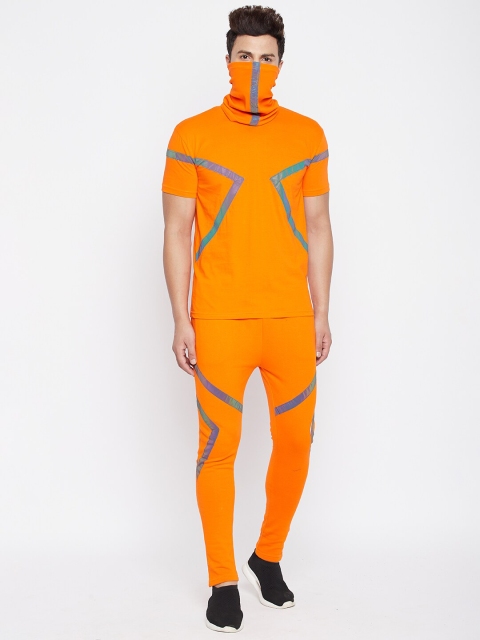 

FUGAZEE Men Orange Solid Solid Pure Cotton Tracksuit