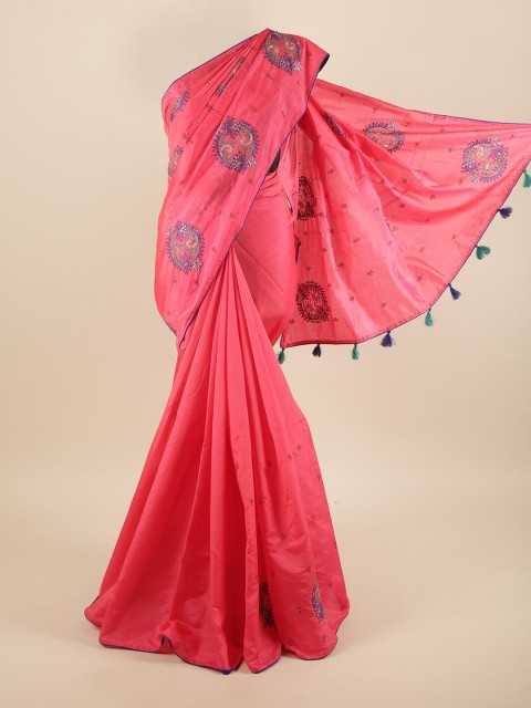 

Pothys Pink & Purple Floral Beads and Stones Art Silk Saree