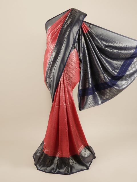 

Pothys Pink & Navy Blue Ethnic Motifs Zari Pure Silk Banarasi Saree