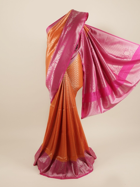

Pothys Orange & Golden Ethnic Motifs Zari Pure Silk Banarasi Saree