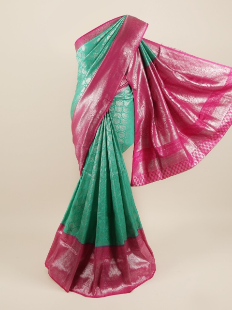 

Pothys Green & Pink Ethnic Motifs Pure Silk Banarasi Saree