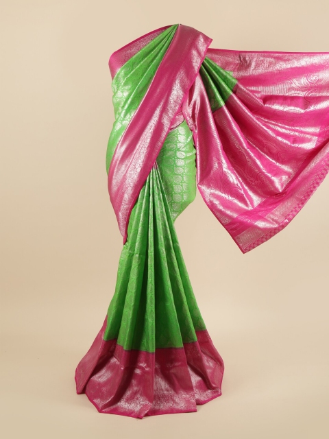 

Pothys Green & Fuchsia Ethnic Motifs Pure Silk Banarasi Saree