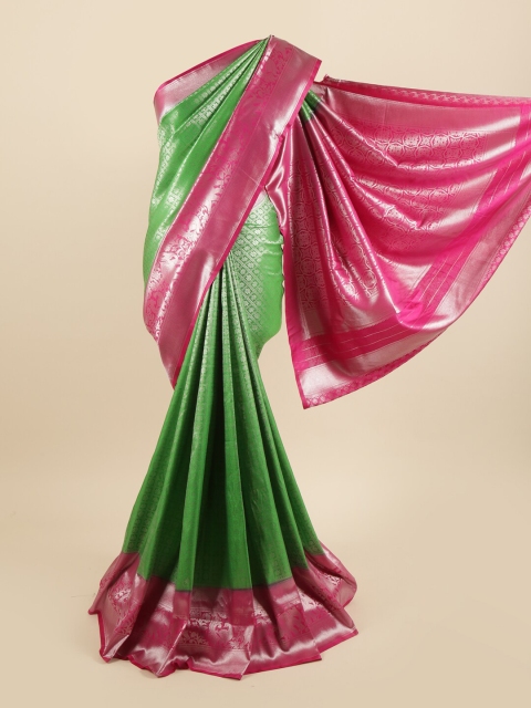 

Pothys Green & Silver-Toned Ethnic Motifs Zari Pure Silk Banarasi Saree